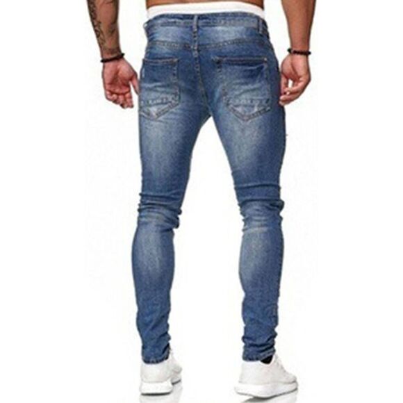 Hungson Distressed Destroyed Ripped Blue Denim Skinny Jeans - Picture 3 of 12